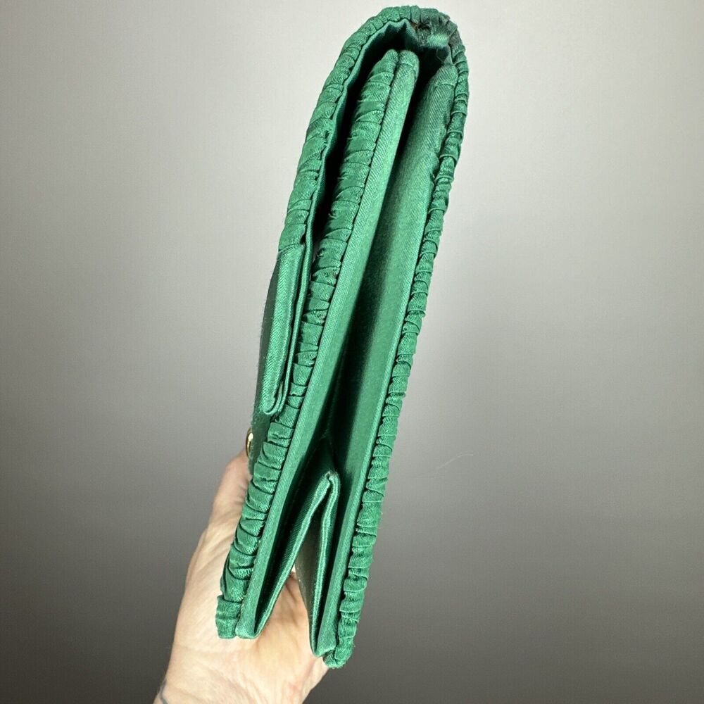 Vintage 50s Walborg Green Satin Evening Clutch with Gold Embellishment Handmade - Picture 7 of 11